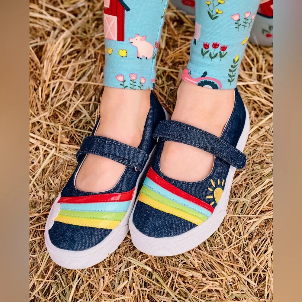 2021 Gymboree “Farming Friends” Rainbow Ballet Flats, Size 12